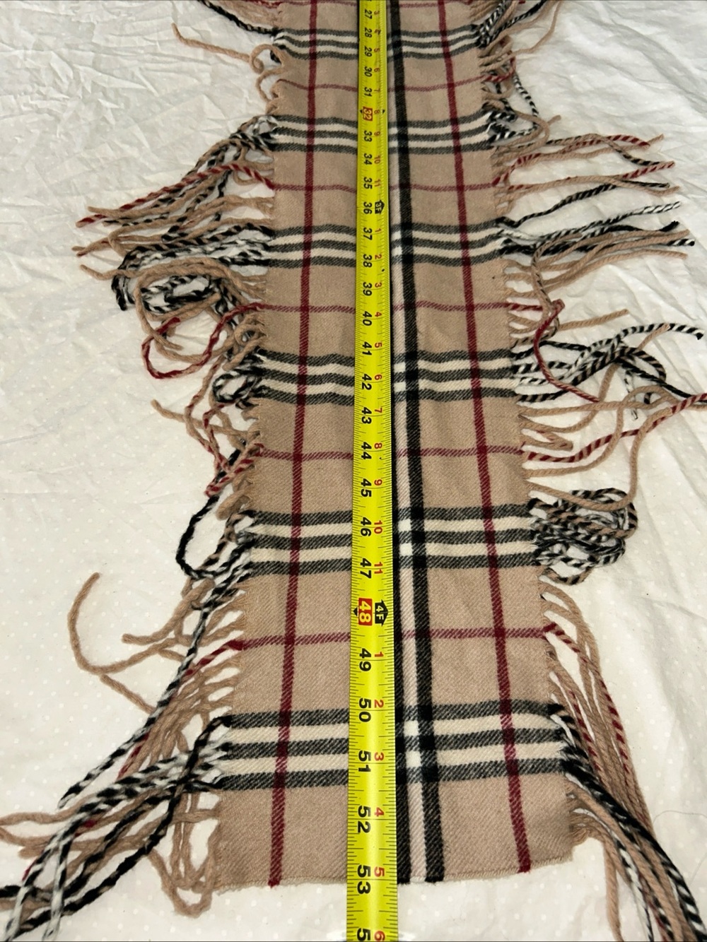 Burberry Cashmere Nova Check Scarf Classic Beige Plaid Fringe - Picture 8 of 9